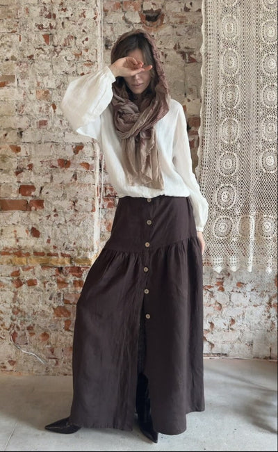 Lniana spódnica maxi z falbaną