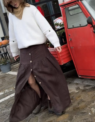 Lniana spódnica maxi z falbaną