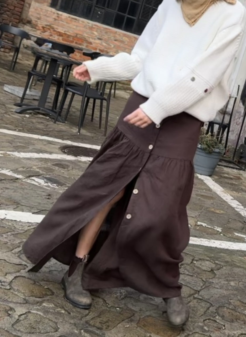 Lniana spódnica maxi z falbaną