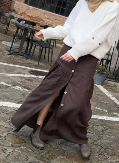 Lniana spódnica maxi z falbaną