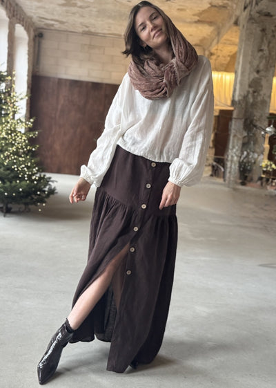 Lniana spódnica maxi z falbaną